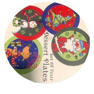 Santa’s Workbench Dessert Plates Set of 4 With Case For Christmas Dining